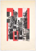 Lakner jelzéssel, kétoldalas mű: Fekete-piros kompozíció (hátoldalán geometrikus alakzatok). Kollázs...