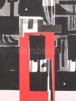 Lakner jelzéssel, kétoldalas mű: Fekete-piros kompozíció (hátoldalán geometrikus alakzatok). Kollázs...