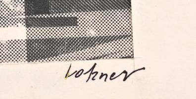 Lakner jelzéssel, kétoldalas mű: Fekete-piros kompozíció (hátoldalán geometrikus alakzatok). Kollázs...