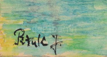 Pituk jelzéssel: Folyópart. Akvarell, papír, foltos papírra kasírozva, 30x42 cm