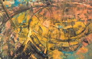 Lakner jelzéssel: Absztrakt kompozíció. Olaj, farost, 30,5x51 cm