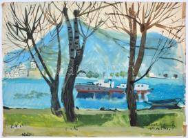 Kernstok jelzéssel: Folyópart. Akvarell, papír, lap sarkaiban ragasztás maradványaival, 30,5x43 cm