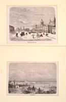 4 db, külföldi városokat ábrázoló acélmetszet félig leragasztott paszpartuban, 10,5x16 és 13x15,5 cm...