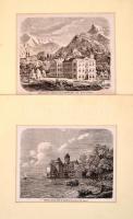 4 db, külföldi városokat ábrázoló acélmetszet félig leragasztott paszpartuban, 10,5x16 és 13x15,5 cm...