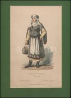 5 db, középkori és újkori viseleteket ábrázoló acélmetszet  paszpartuban, 23x16 és 25x16 cm közötti ...