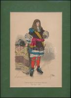 5 db, középkori és újkori viseleteket ábrázoló acélmetszet  paszpartuban, 23x16 és 25x16 cm közötti ...