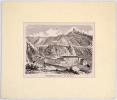 Fiumei papírgyárat ábrázoló, újságból kivágott Stuhlmüller-féle acélmetszet, félig leragasztott pasz...