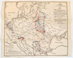 I. világháború, a frontvonalak 1914-1915-ben, kétoldalas térképvázlat, 1: 750.000, kiadja: Czékus Zo...