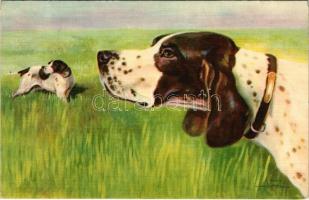 1940 Pointer francese e italiano. Cani da Caccia / French and English pointers. Hunting dogs art postcard. Cecami 558. s: Nortini