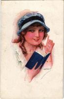 Lady. Italian art postcard. ERKAL Nr. 308/4. s: Usabal (worn corners)