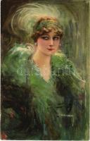 1916 Lady. Italian art postcard s: Usabal (crease)