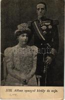 XIII. Alfonz spanyol király és neje. Biró A. felvétele / Alfonso XIII, King of Spain and the Queen (szakadás / tear)