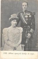 XIII. Alfonz spanyol király és neje. Biró A. felvétele / Alfonso XIII, King of Spain and the Queen (szakadás / tear)