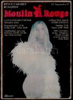 cca 1985 Moulin Rouge revue cabaret, Bp., Nagymező u. 17, magyar és angol nyelvű erotikus kisplakát, kartonra kasírozva, kissé sérült és foltos, 34x24 cm