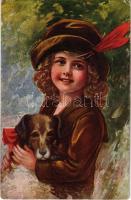 1917 Unsere Lieblinge / Girl with dog. H. Nr. 510. (EK)