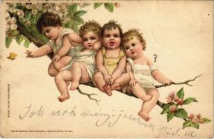 1899 Children sitting on a branch. W. Hagelberg Akt. Ges. Kunstverlag Emil Dotzert No. 184. litho