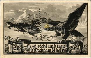 1915 Fest steht und treu die Wacht am Rhein / WWI German military propaganda, guards of the Rhein river, German flag s: S. Marschner (EK)