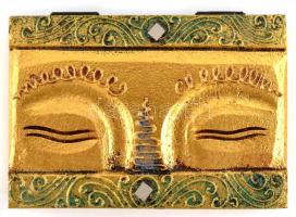 Keleties motívumú festett fa ékszerdoboz, kopásokkal, tükrös berakással 11x15x4,5