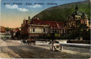 1917 Brassó, Kronstadt, Brasov; Rezső körút, automobilos montázs / Rudolfsring / street view, automobile montage + "K.u.K. 24. F. A. Brig. Kmdo"