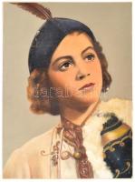 cca 40 Színezett női portré, kasírozva, 39x29 cm