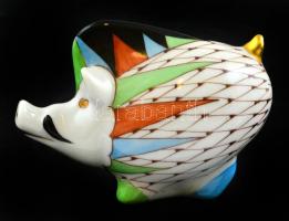 Hollóházi vaddisznó vagy malac, jelzett, kézzel festett, hibátlan, h: 8 cm, m: 6 cm