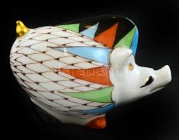 Hollóházi vaddisznó vagy malac, jelzett, kézzel festett, hibátlan, h: 8 cm, m: 6 cm