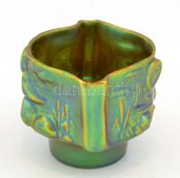 Zsolnay eozin mázas kis kaspó, jelzett, apró kopásokkal, d: 12 cm, m: 8,5 cm