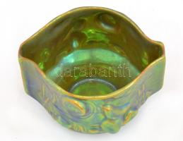 Zsolnay eozin mázas kis kaspó, jelzett, apró kopásokkal, d: 12 cm, m: 8,5 cm