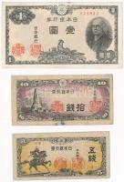 Japán 1944-1946. 5s + 10s + 1Y T:III szakadások Japan 1944-1946. 5 Sen + 10 Sen + 1 Yen C:F tears