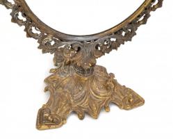 Neobarokk stílusú réz tükör kopottas állapotban, egy helyen forrasztás nyoma látható, 49x29 cm