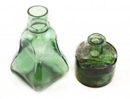 2 db kis méretű régi (tintás?) halvány zöld üveg, apró kopásnyomokkal, m: 6 és 11 cm