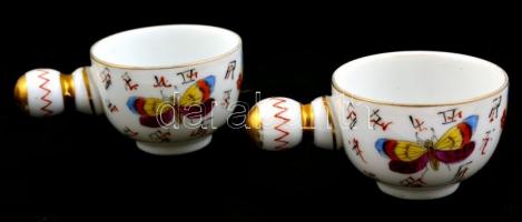 Kínai porcelán tétel: Teás csésze és alj, részben kézzel festett, jelzett, hibátlan, d: 9 cm és 13,5...