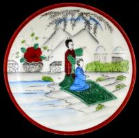 Kínai porcelán tétel: Teás csésze és alj, részben kézzel festett, jelzett, hibátlan, d: 9 cm és 13,5...
