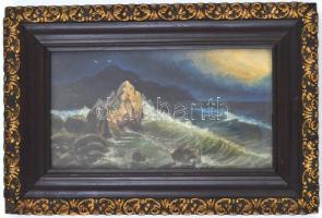 Olvashatatlan jelzéssel, 1920 körül: Viharos tengerpart. Olaj, vászon, üvegezett, kopott, aranyozott...