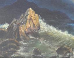 Olvashatatlan jelzéssel, 1920 körül: Viharos tengerpart. Olaj, vászon, üvegezett, kopott, aranyozott...