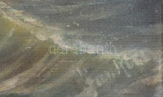 Olvashatatlan jelzéssel, 1920 körül: Viharos tengerpart. Olaj, vászon, üvegezett, kopott, aranyozott...