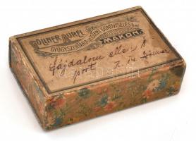 cca 1906-1910 Makó, Göllner Aurél Gyógyszertára az Isteni Gondviseléshez gyógyszeres kartondobozka, fájdalom ellen, kézi feliratozással, 5x7x2 cm