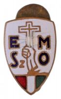 1935. EMSZO (Egyházközségi Munkásosztályok) zománcozott Br gomblyukjelvény munkásgyűlési szórólappal (11x16mm) T:2,2- zománchiba