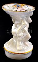 Camina román figurális porcelán, virágos tálat tartó puttó, kézzel festett, jelzett, hibátlan, m: 10...