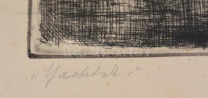 Szőnyi István (1894-1960): Yachtok. Rézkarc, papír, jelzett, apró foltokkal, díszes üvegezett keretb...