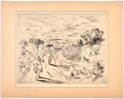 Borsos Miklós (1906-1990): Tihanyi kép. Rézkarc, papír, jelzett és datált (1960), paszpartuban, 29,5...