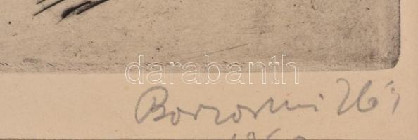 Borsos Miklós (1906-1990): Tihanyi kép. Rézkarc, papír, jelzett és datált (1960), paszpartuban, 29,5...