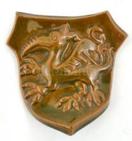 Sárkányos címerpajzs, festett, mázas kerámia, jelzés nélkül, apró kopásokkal 10,5x11 cm+ Angyalkás f...
