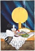 Pap Endre (?-): Csendélet cigarettával. Akvarell, papír, jelzett és datált (1955), 43×29,5 cm