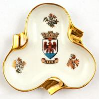 Francia aranyozott címeres hamutál. Matricás, jelzett, apró kopásokkal, 9x9,5 cm