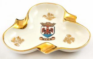 Francia aranyozott címeres hamutál. Matricás, jelzett, apró kopásokkal, 9x9,5 cm