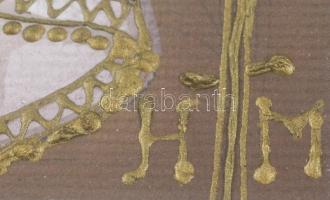 Mottl Hortenzia (1920-2002): Anya gyermekével. Vegyes technika, papír, jelzett, díszes, üvegezett fa...