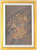 Mottl Hortenzia (1920-2002): Cseppek. Vegyes technika, papír, jelzett, díszes, üvegezett fa keretben...