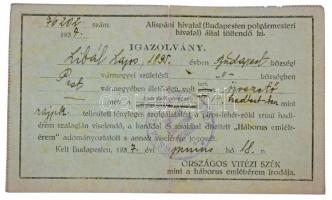 1929. "Magyar Háborús Emlékérem kardokkal, sisakkal" kitüntetés miniatűrje peremen "B...