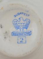 Aquincumi csésze és hozzátartozó alj, matricás, apró kopásokkal, jelzett, m: 4,5 cm, d: 10,5 cm